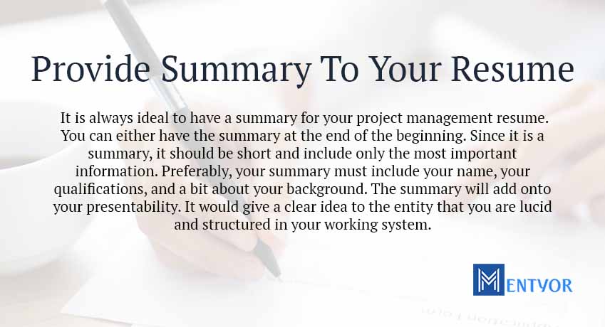 Provide Summary To Your Resume